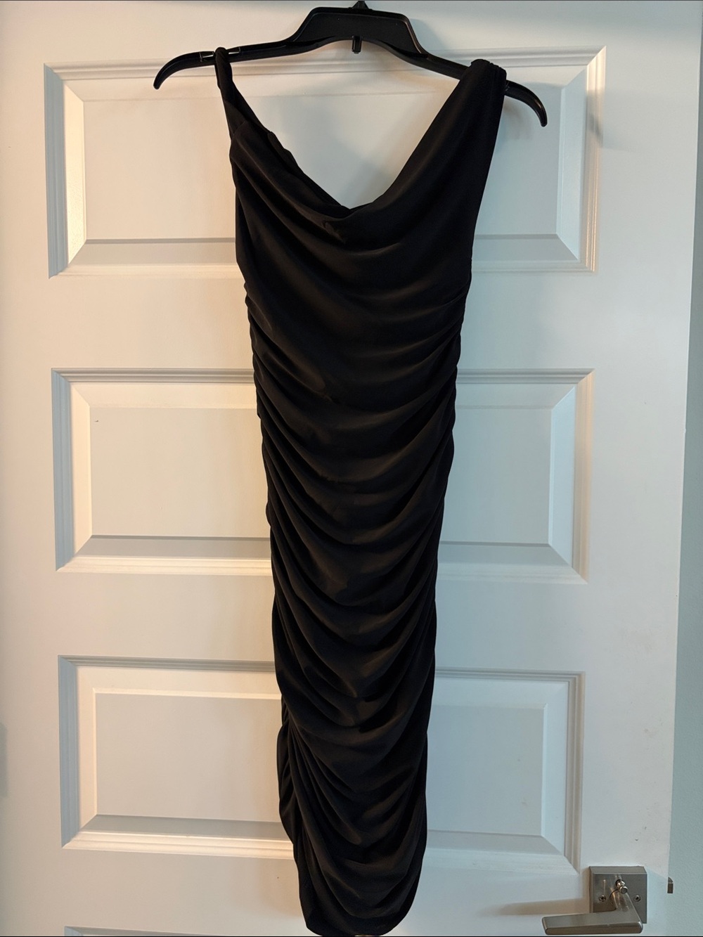 Fashion Nova Black Ruched Cowl Midi Dress
